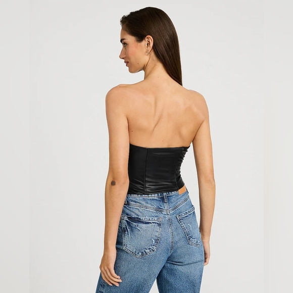 NWT Express Faux Leather Strapless Bustier Top - Black - Picture 2 of 5